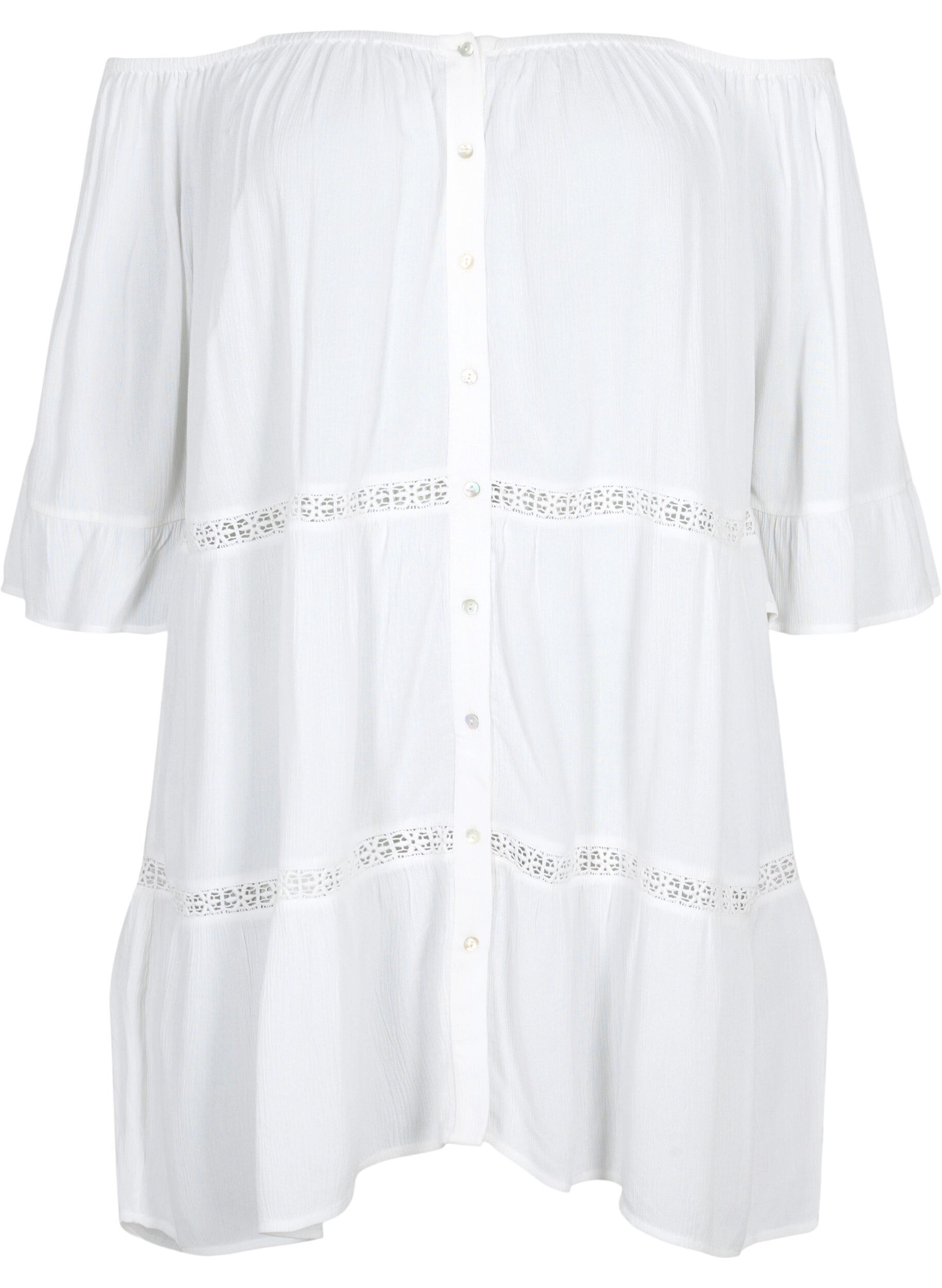 Zizzi Beach tunic with off-shoulder, White, Packshot image number 0