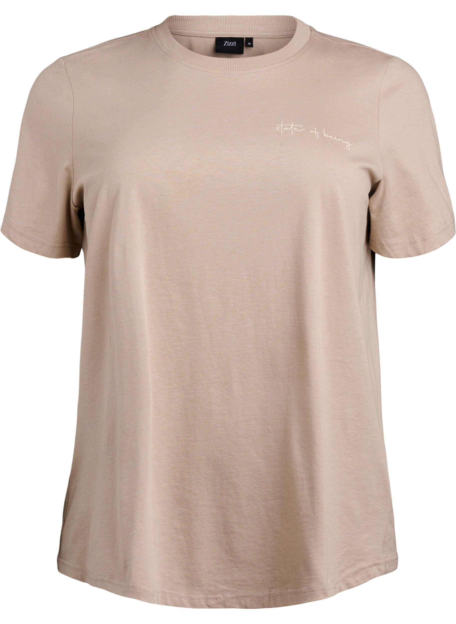 ZizziT-shirt z nadrukiem tekstowym i okraglym dekoltem, Brązowy, Packshot image number 0