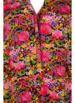 Wiskozowa tunika w kwiaty z rekawami 3/4, Neon Flower Print, Packshot image number 2