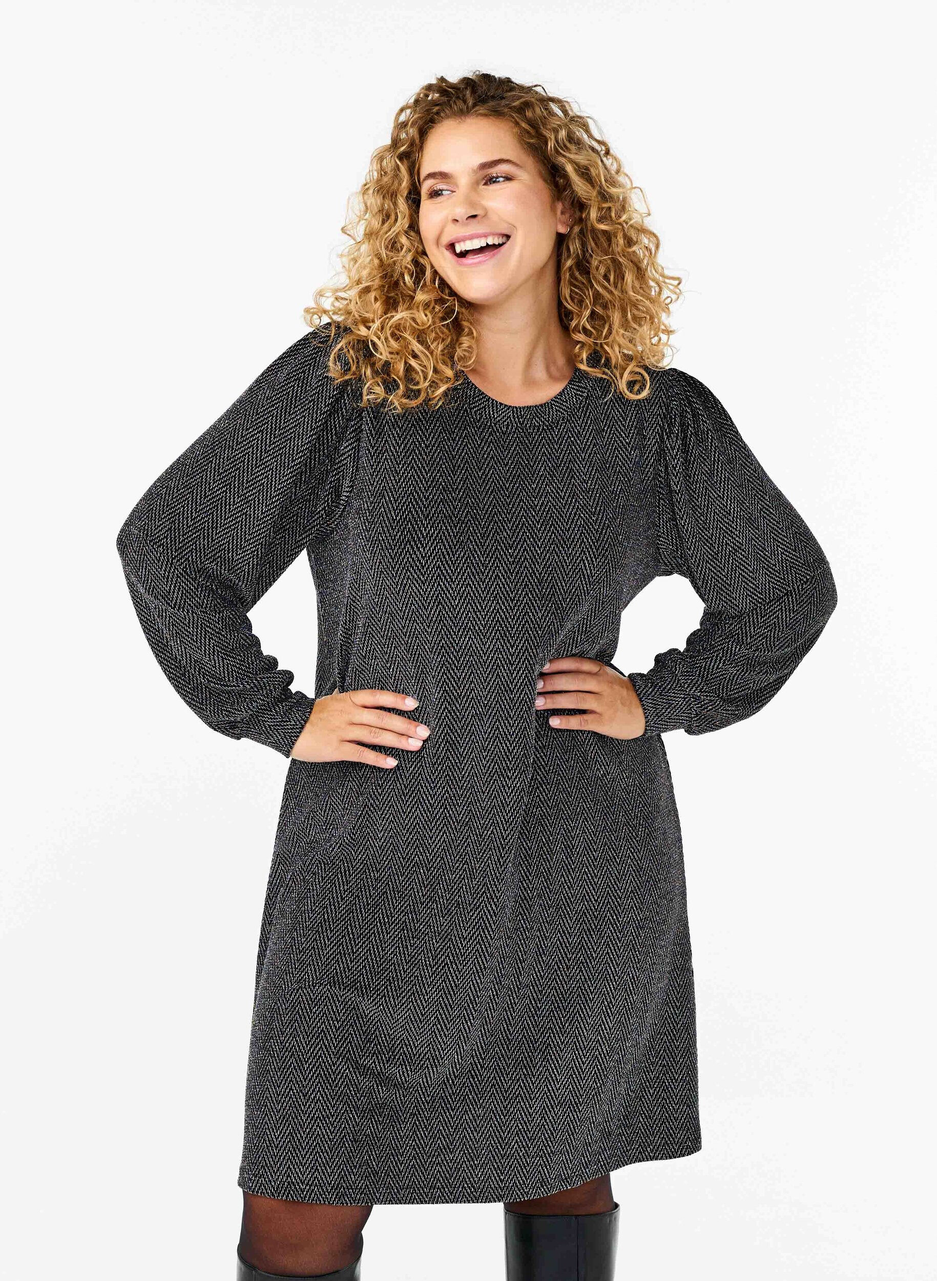 Zizzi Sukienka w zygzakowaty wz&oacute;r z brokatem, Silver ZigZagShimmer, Model image number 0