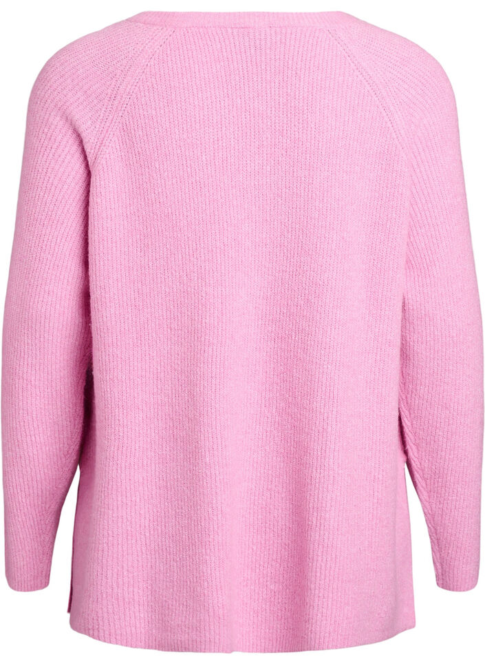 Sweter z dzianiny z ukosnym wzorem i rekawami raglanowymi, R&oacute;żowy, Packshot image number 1
