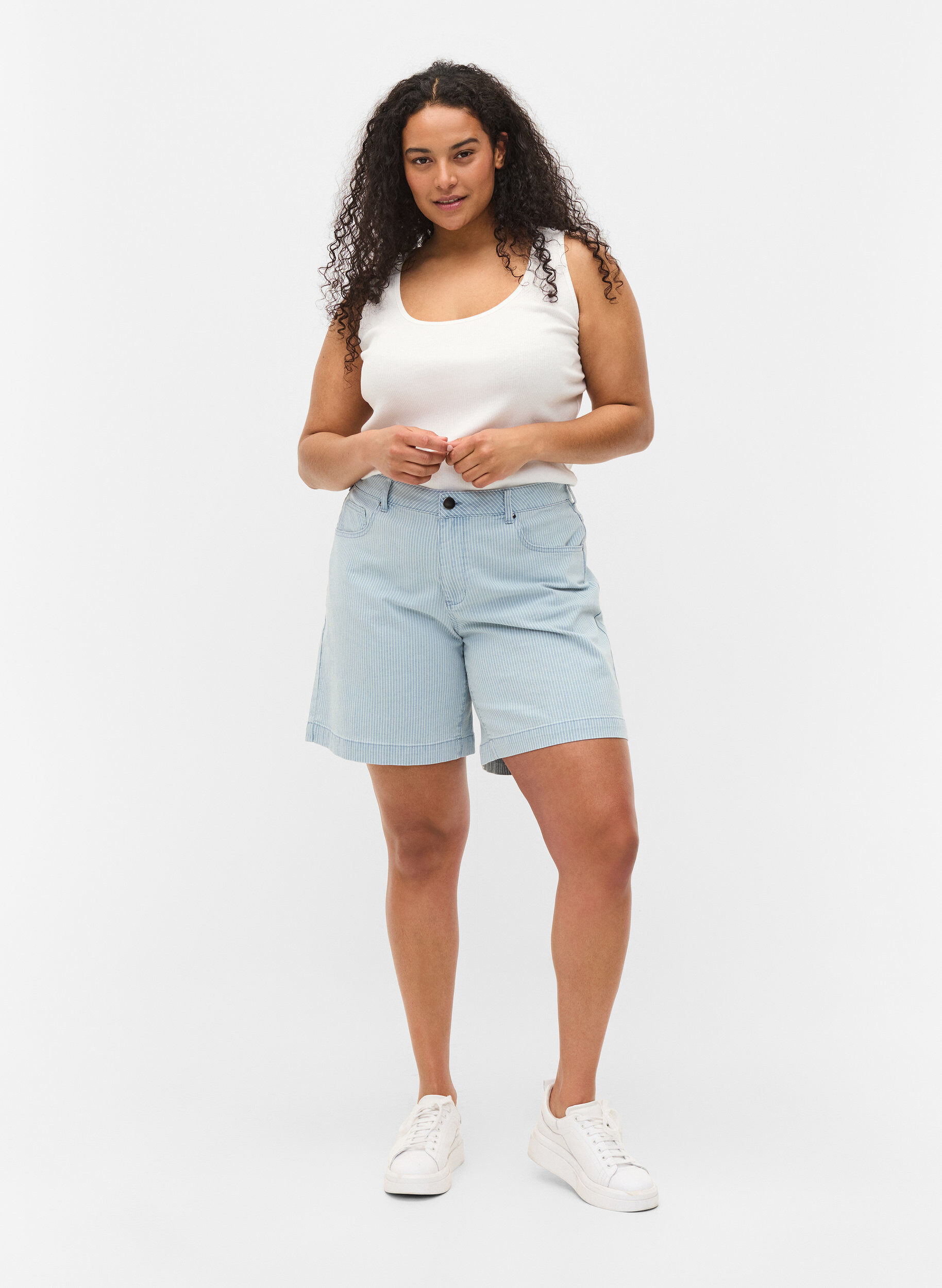 Zizzi 2-pack podstawowy podkoszulek w prazki, Navy B/B White, Model image number 2