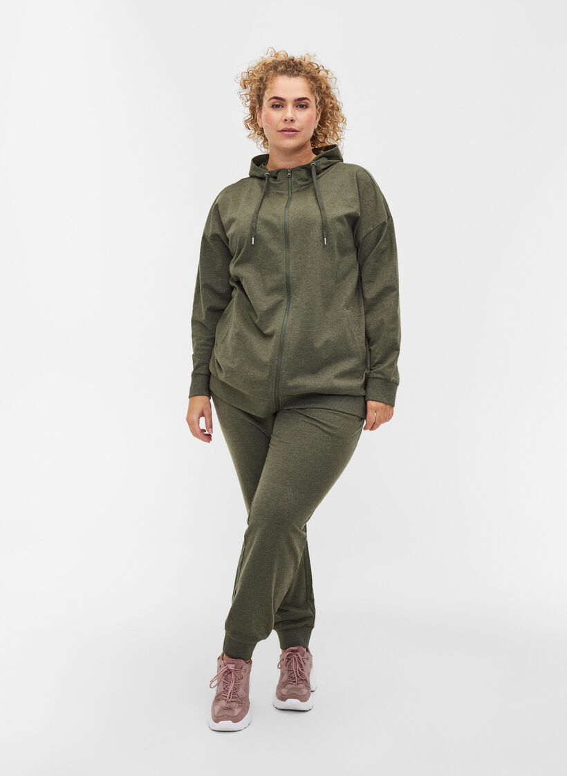 Sweater cardigan with a zip and hood, Forest Night, Model image number 2