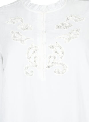 Bluzka z marszczeniami i haftem angielskim, Bright White, Packshot image number 2