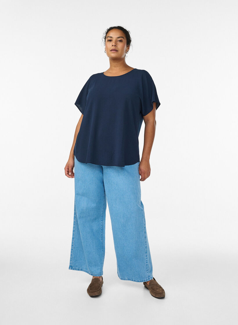 Bluzka z kr&oacute;tkim rekawem i okraglym dekoltem, Niebieskie, Model image number 1