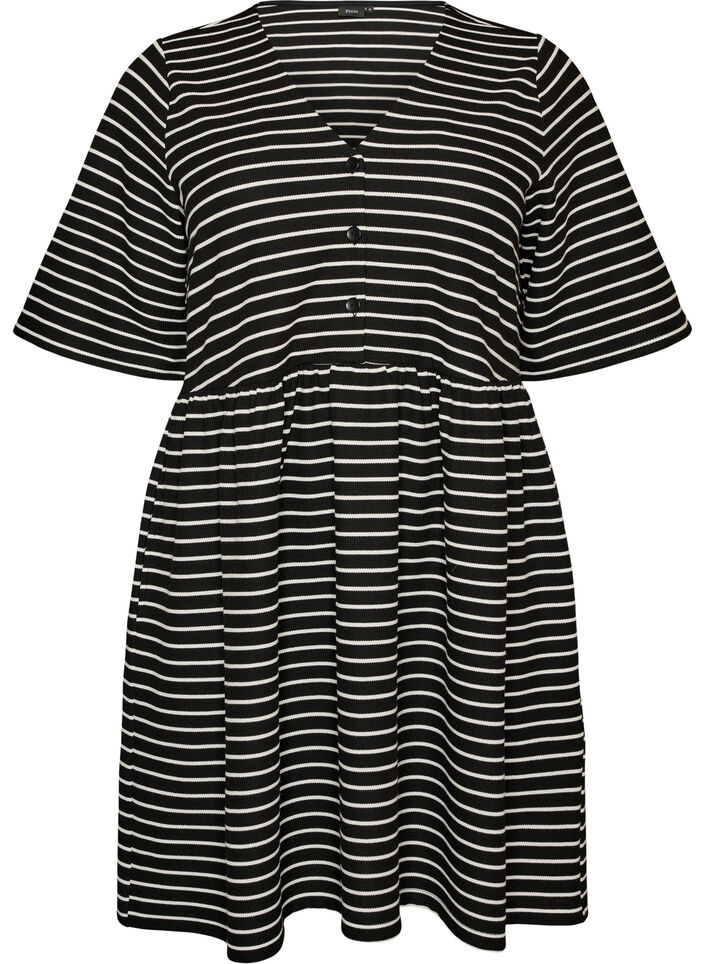 Sukienka o prazkowanej fakturze i kroju empire, Biały, Packshot image number 0