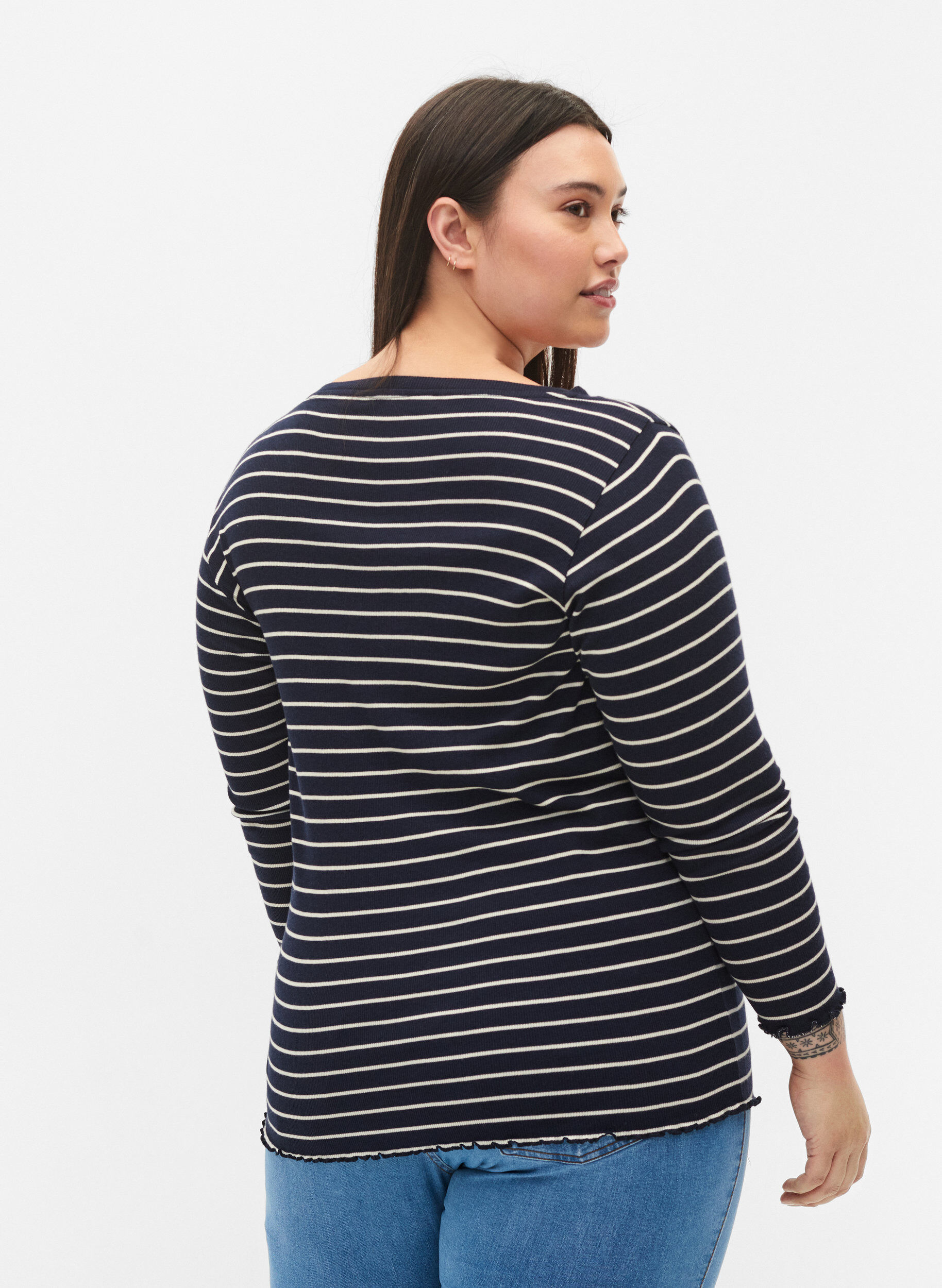 Zizzi Top w paski z okraglym dekoltem, Night Sky Stripe, Model image number 1
