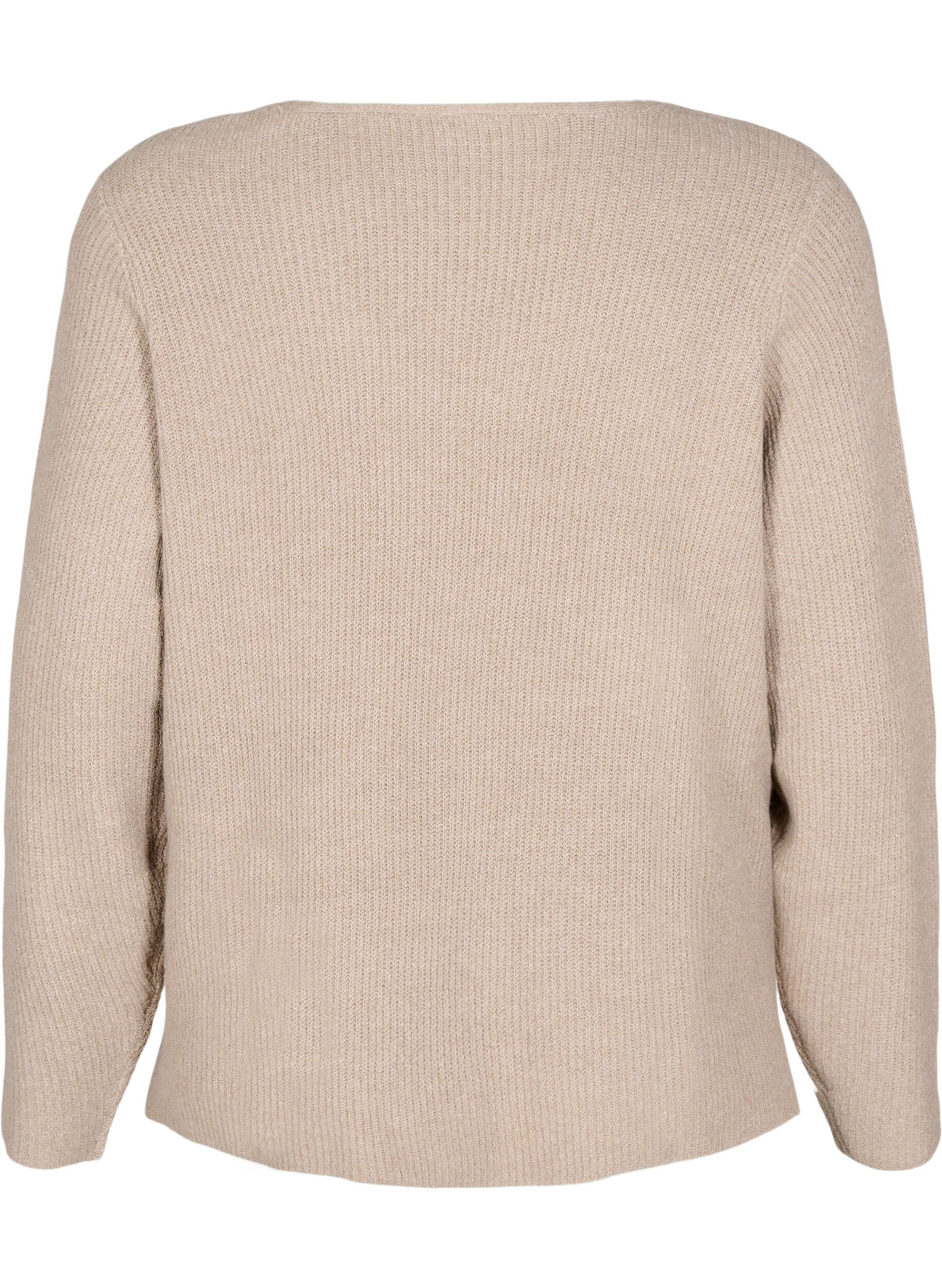 Zizzi Dzianinowa bluzka z dekoltem w szpic i dlugimi rekawami, Simply T. White Mel., Packshot image number 1