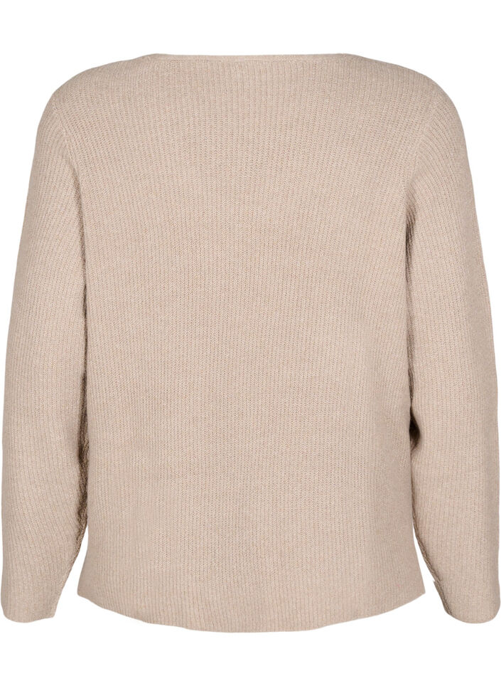 Dzianinowa bluzka z dekoltem w szpic i dlugimi rekawami, Simply T. White Mel., Packshot image number 1