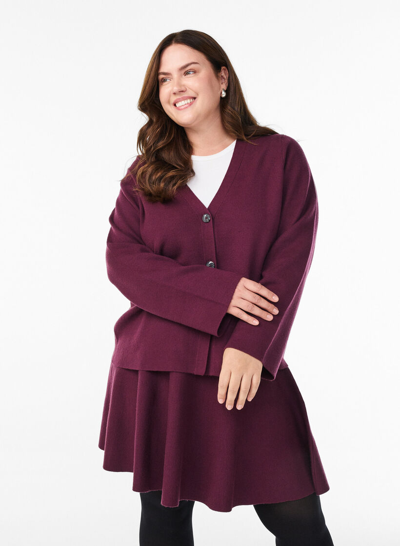 Krótka spódnica w ksztalcie litery A z dzianiny, Ciemnobordowy, Model