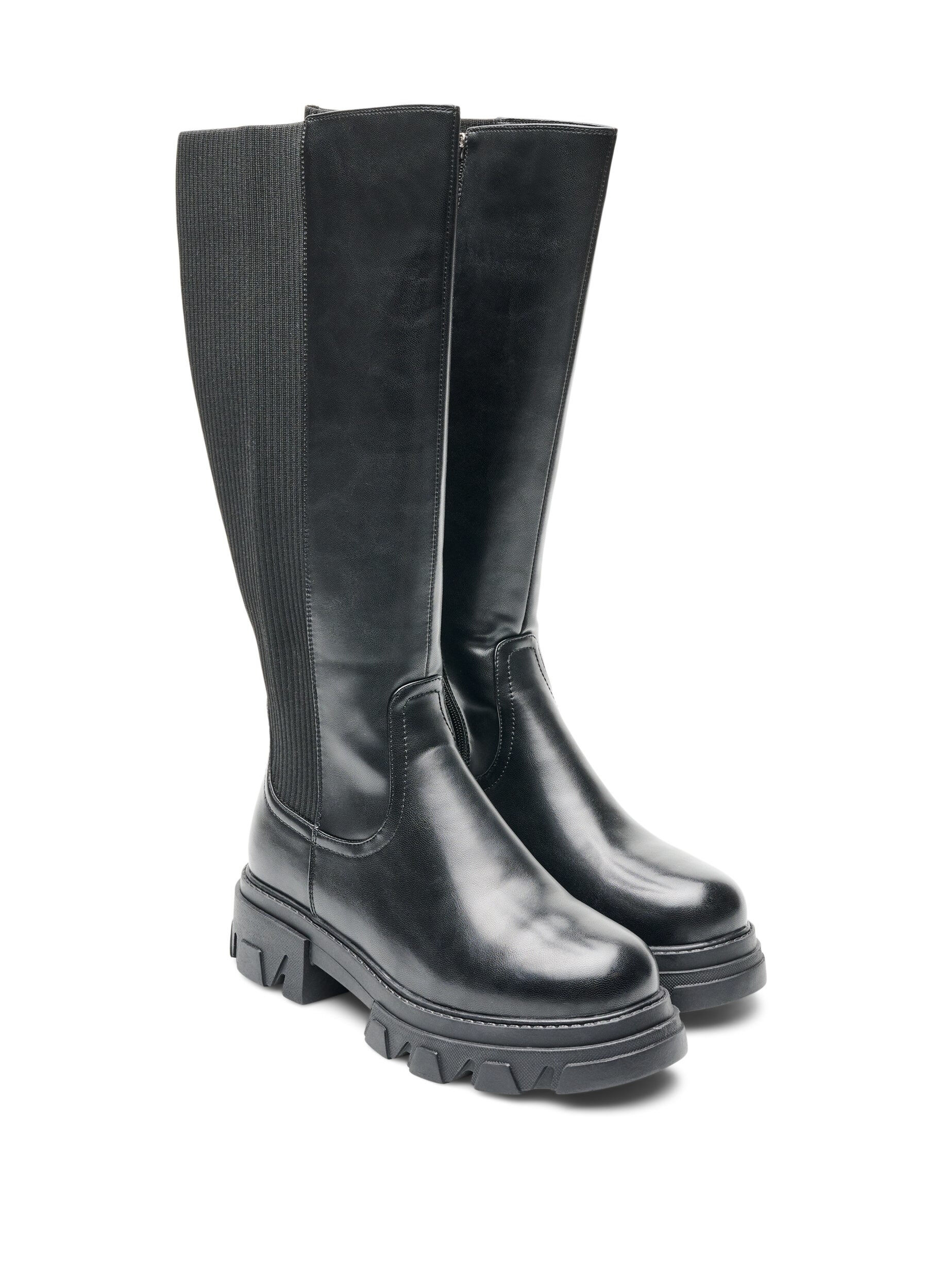 ZizziDlugie buty z zeberkowymi wstawkami, Czarne, Packshot image number 1