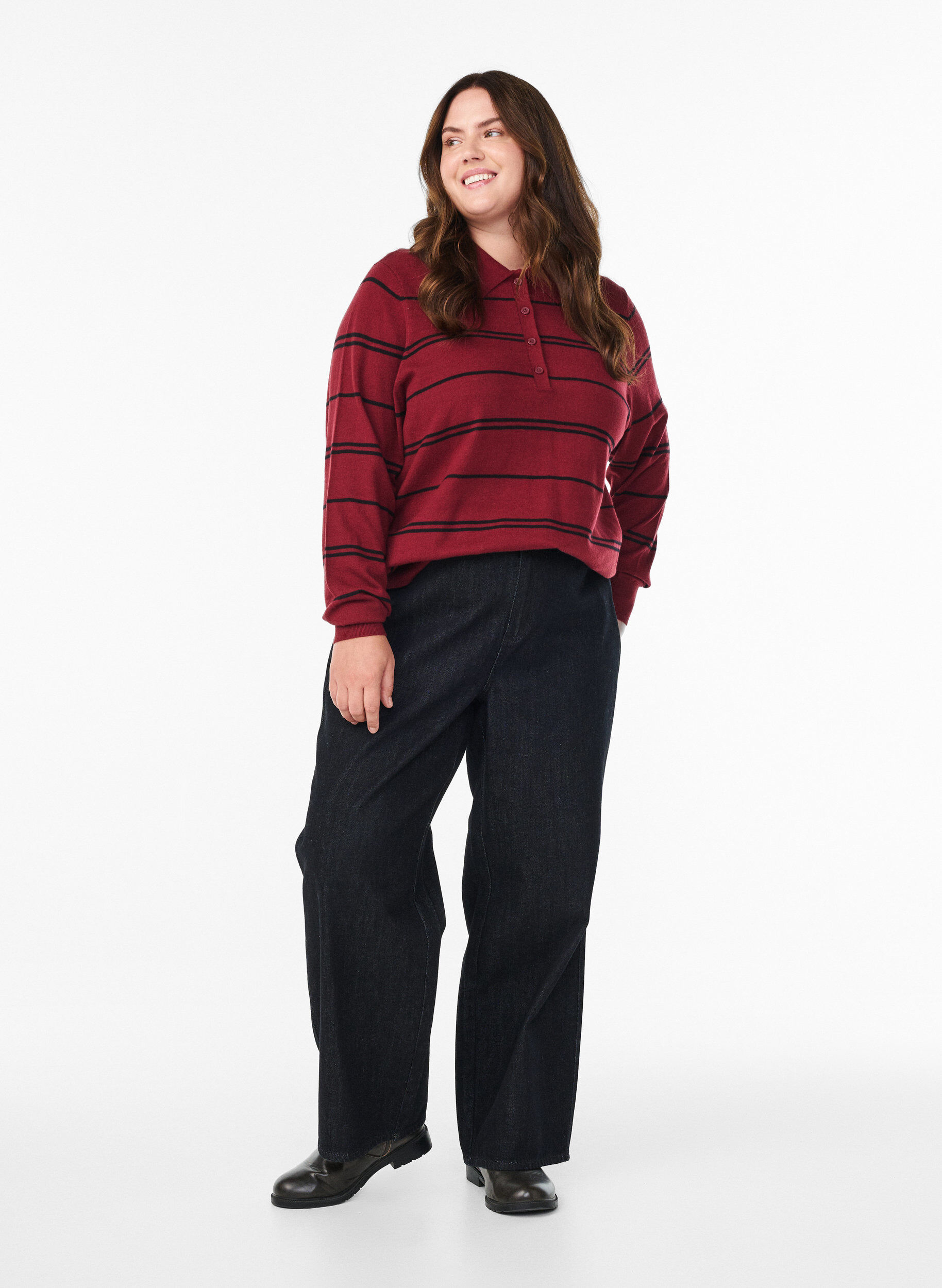 Zizzi Dzianinowa bluzka z kolnierzykiem, Czerwony, Model image number 1