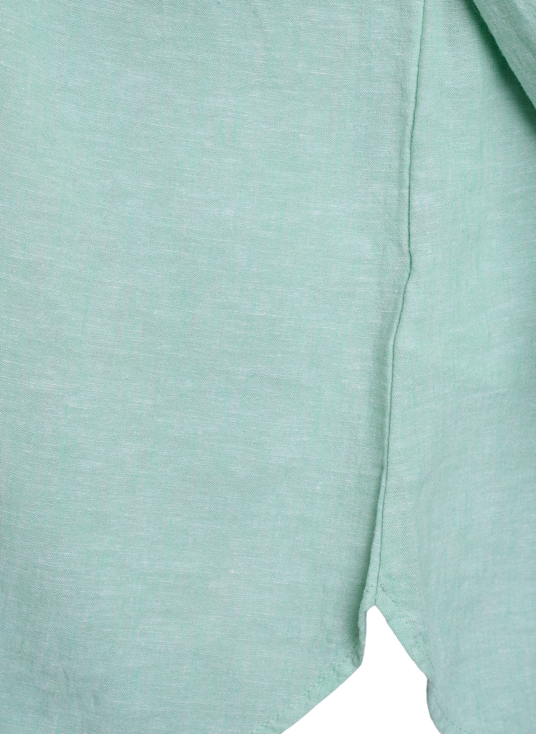 ZizziKoszula z lnu i wiskozy z rekawami 3/4, Zielony, Packshot image number 3
