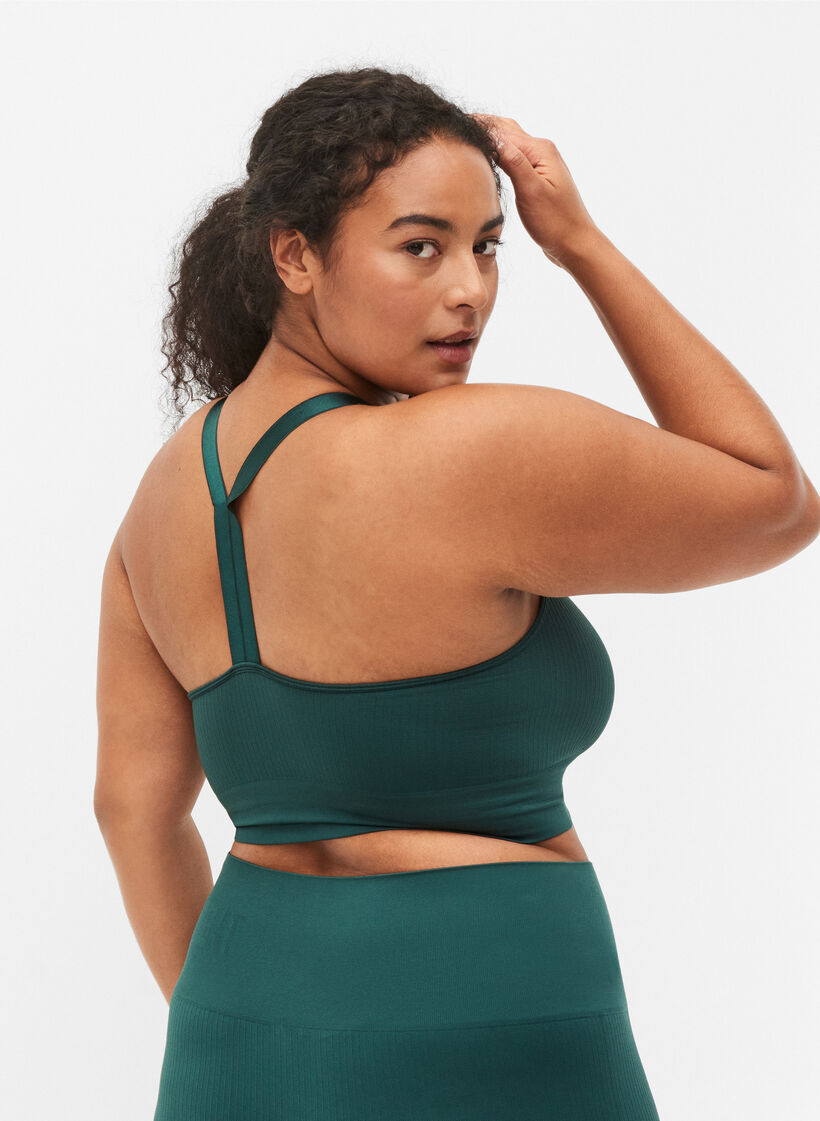 Bezszwowy biustonosz sportowy z prazkowanego materialu, Pine Grove, Model image number 1