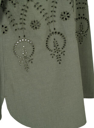 Bawelniana koszula z haftem angielskim, Thyme, Packshot image number 3