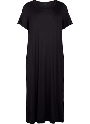 Wiskozowa sukienka midi z krótkim rekawem, Black, Packshot image number 0