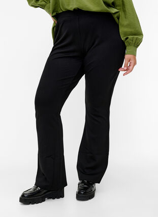 Spodnie typu bootcut z mieszanki wiskozy, Black, Model image number 2