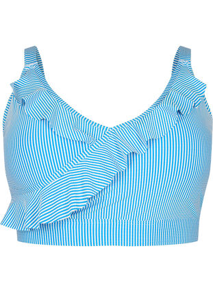 Góra od bikini w paski z falbana, BlueWhite Stripe AOP, Packshot image number 0