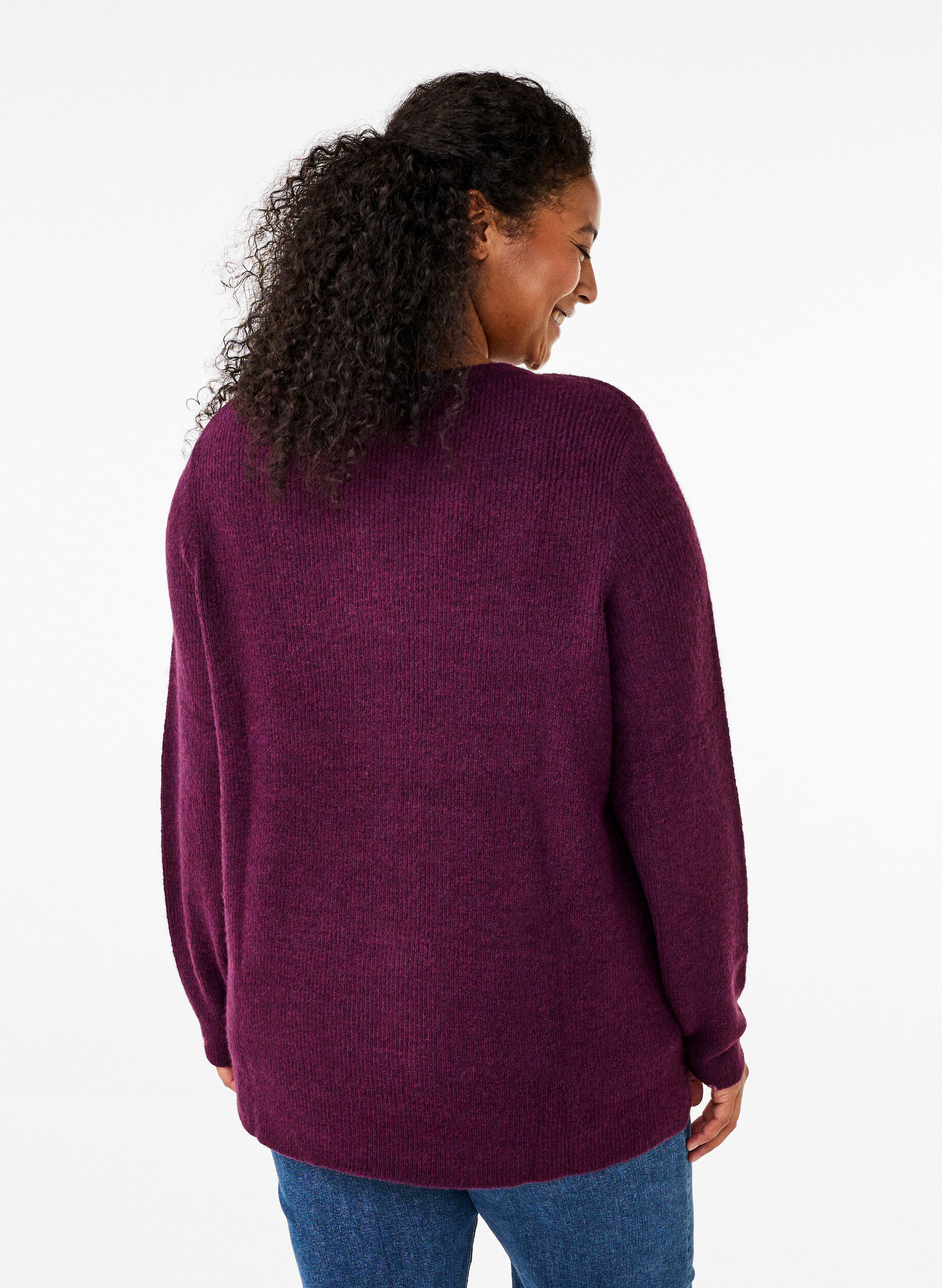 Zizzi Melanzowy sweter z okraglym dekoltem, Potent Purple Mel., Model image number 1