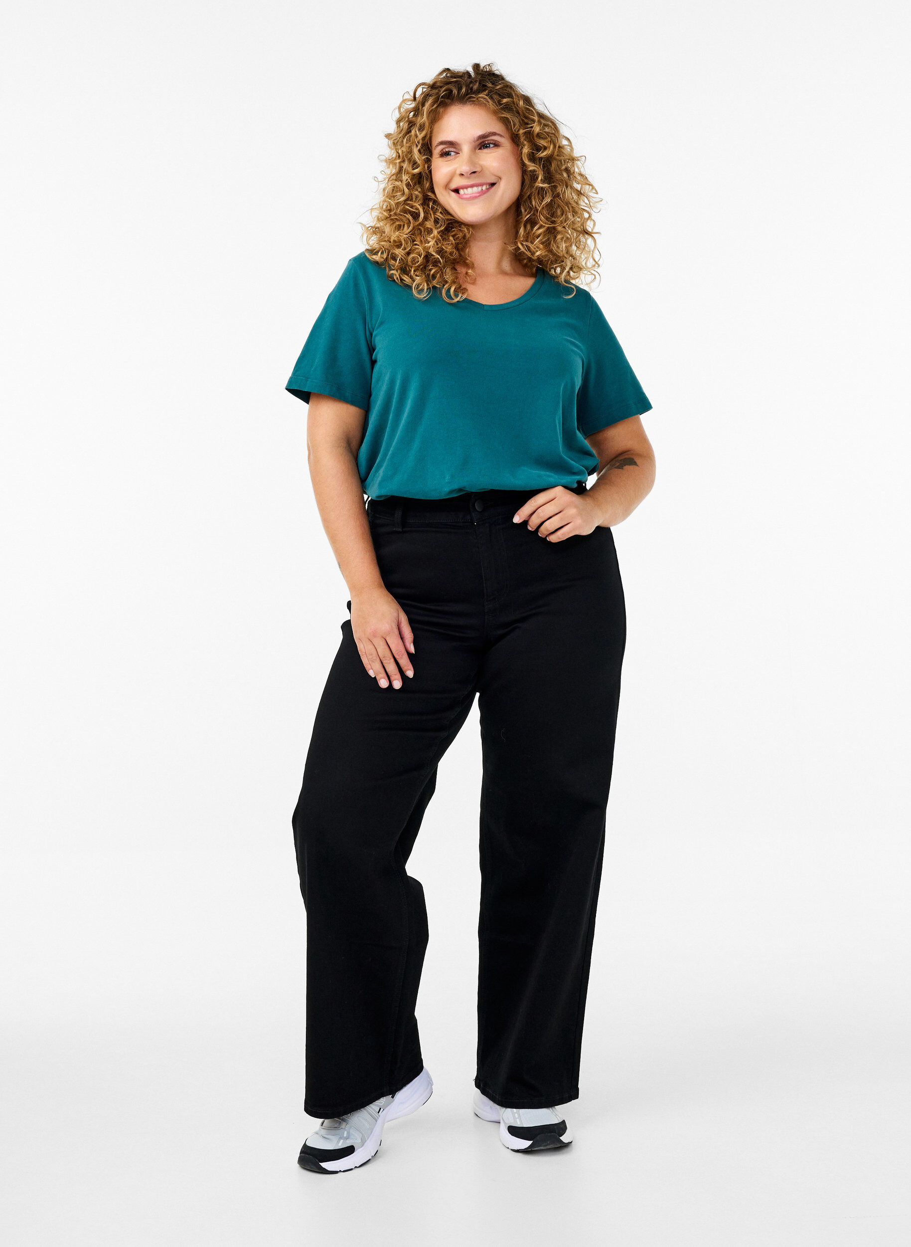 Zizzi Podstawowa, gladka bawelniana koszulka, Zielony, Model image number 1