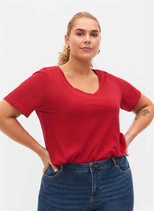 2-pack podstawowa koszulka bawelniana, Tango Red/Black, Model image number 0