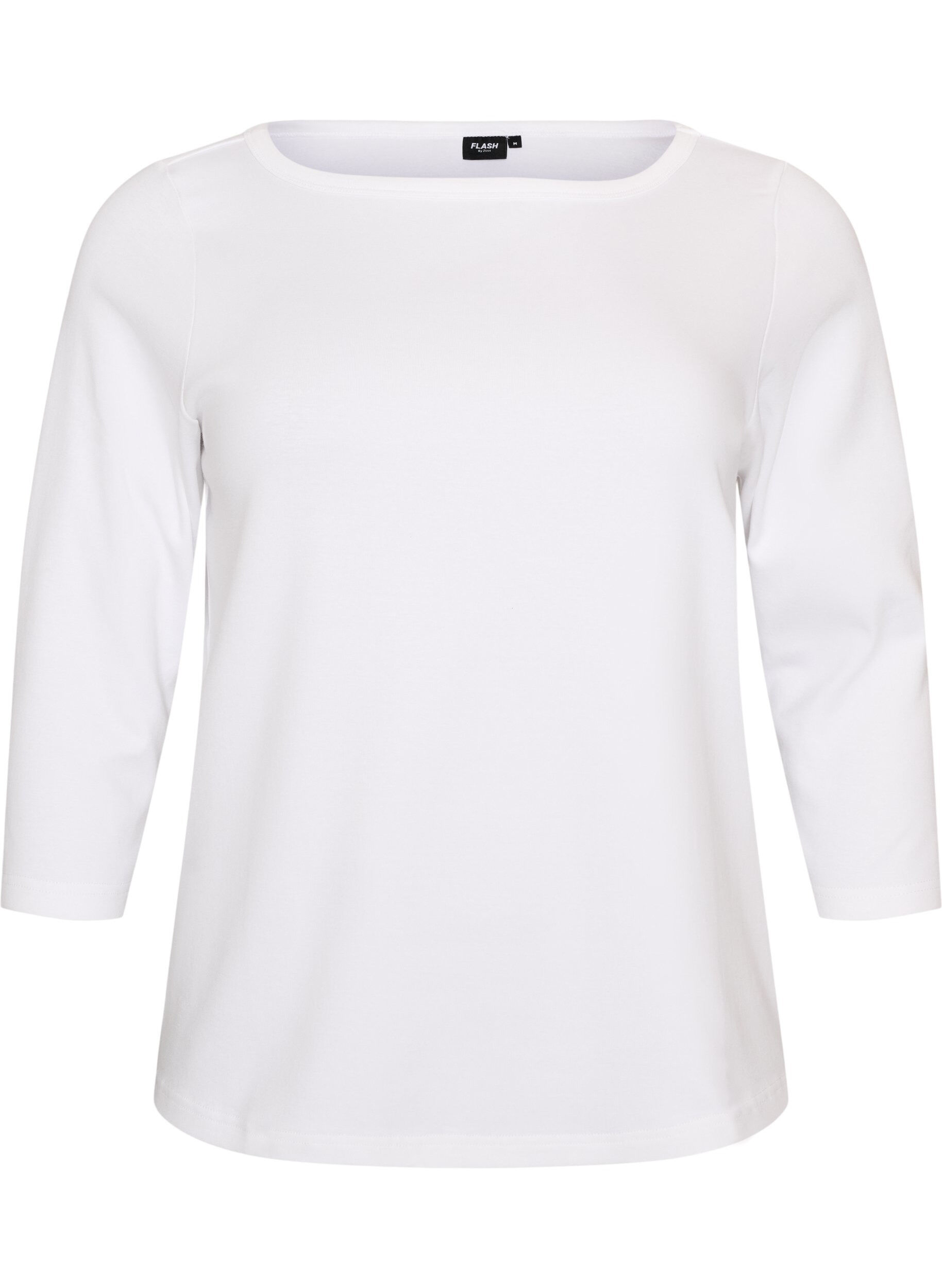 ZizziBasicowy T-shirt z dekoltem w l&oacute;dke i rekawami 3/4, Biały, Packshot image number 0