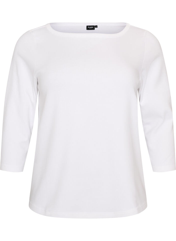 Basicowy T-shirt z dekoltem w l&oacute;dke i rekawami 3/4, Biały, Packshot image number 0