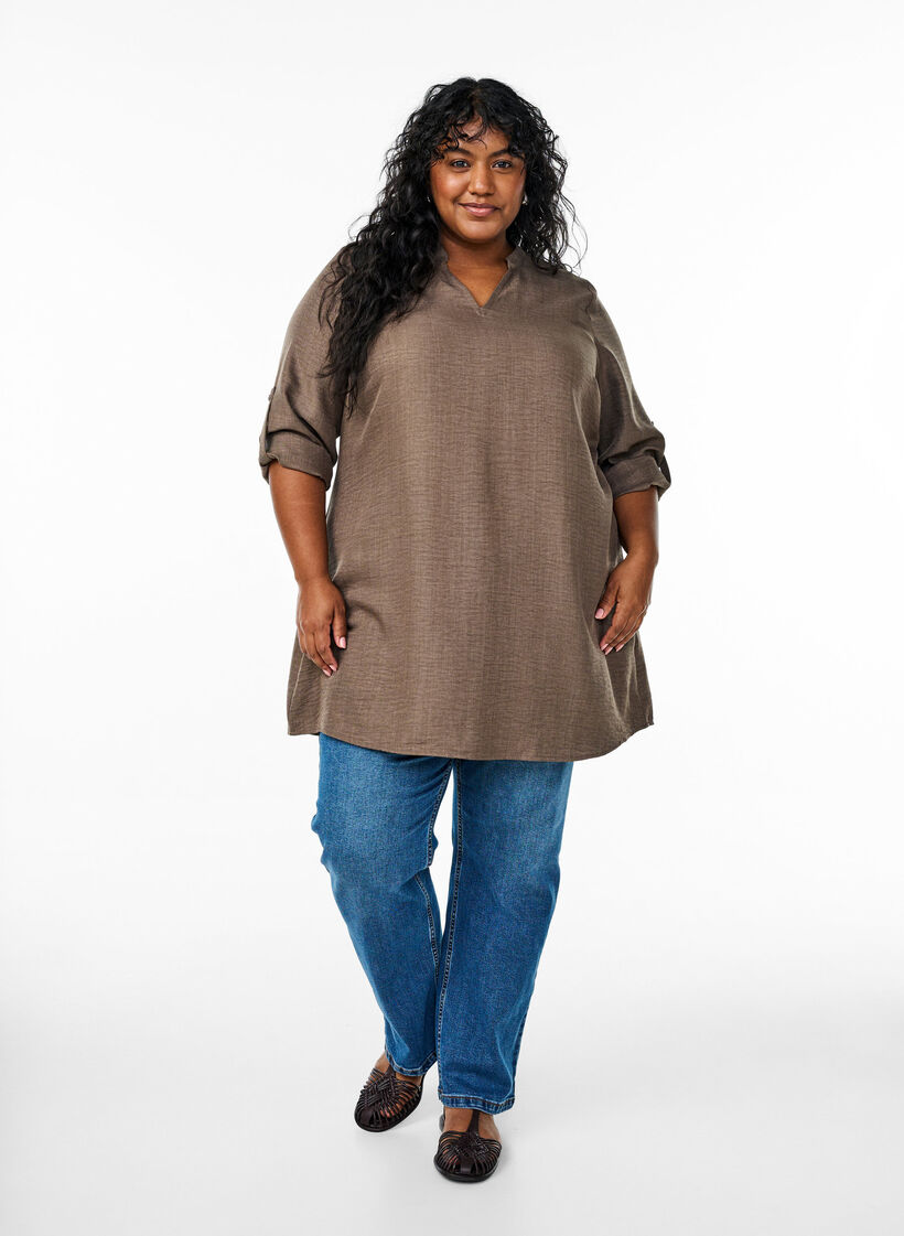 Tunika z okraglym dekoltem, Brązowy, Model image number 1