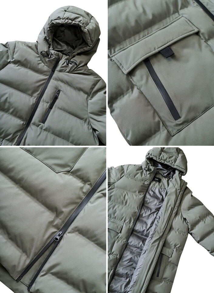 Puchowy plaszcz z kapturem i kieszeniami, Zielony, Packshot image number 4