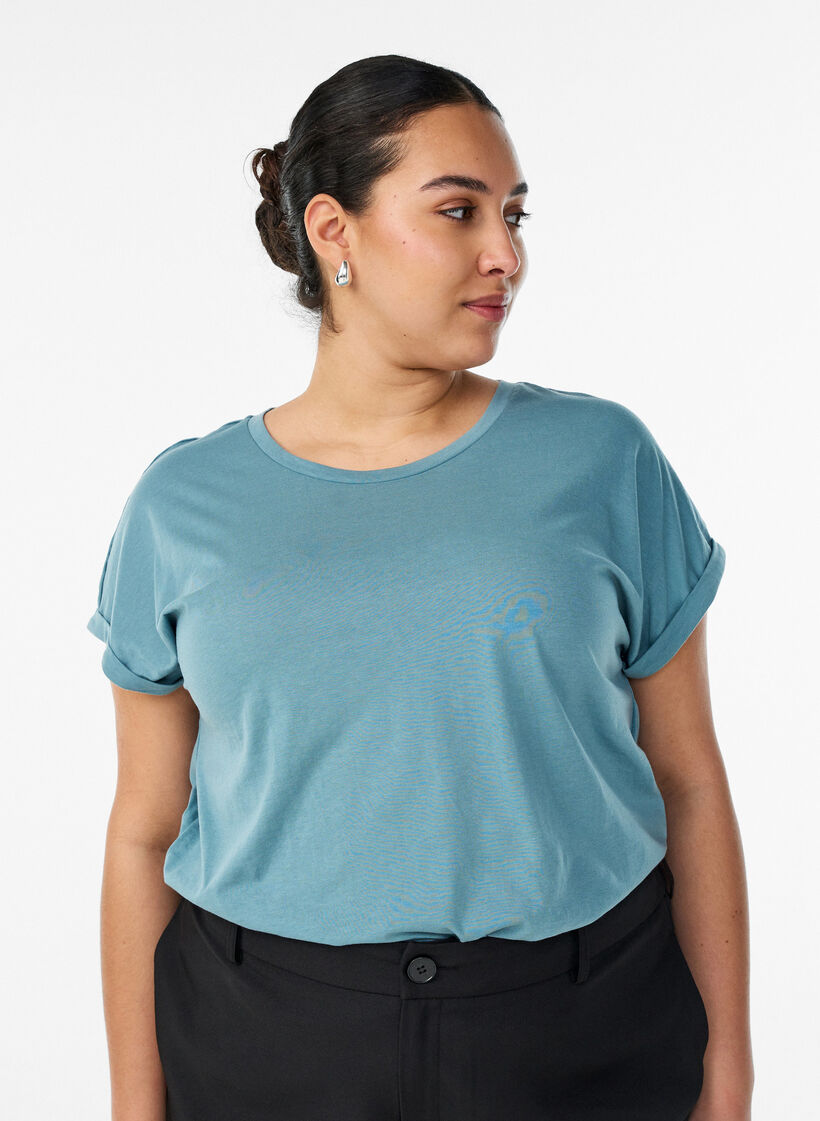 Koszulka z kr&oacute;tkimi rekawami wykonana z mieszanki bawelny, Niebieskie, Model image number 0