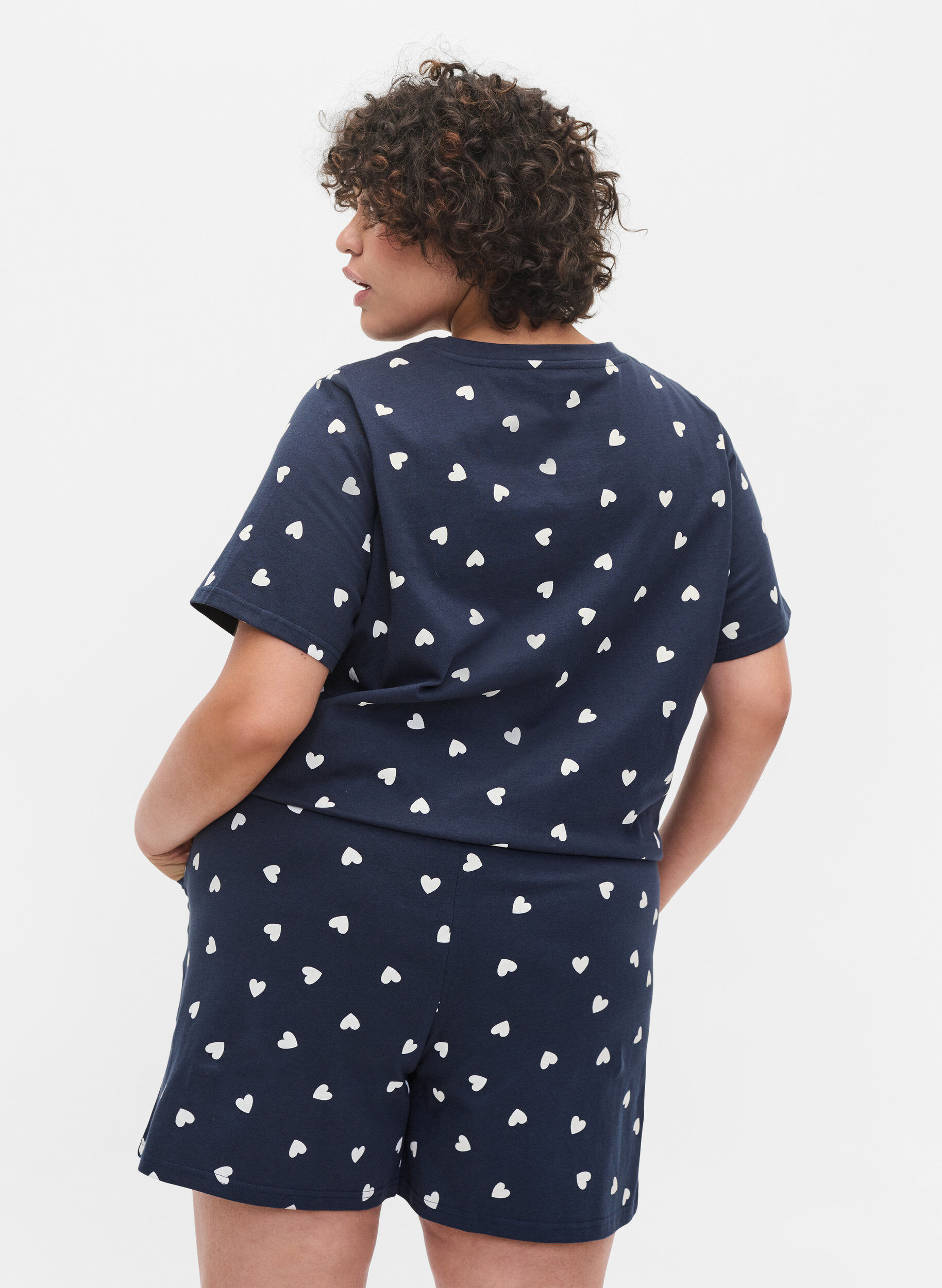 Zizzi Short sleeved pyjama t-shirt in cotton, Navy Blazer AOP, Model image number 1