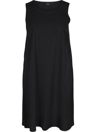 Bawelniana, trapezowa sukienka bez rekawów, Black, Packshot image number 0