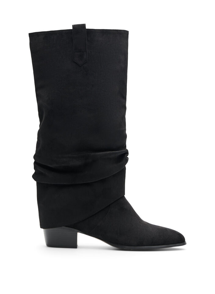Dlugie buty w stylu zamszowym z odpinanym cholewem, Czarne, Packshot image number 0