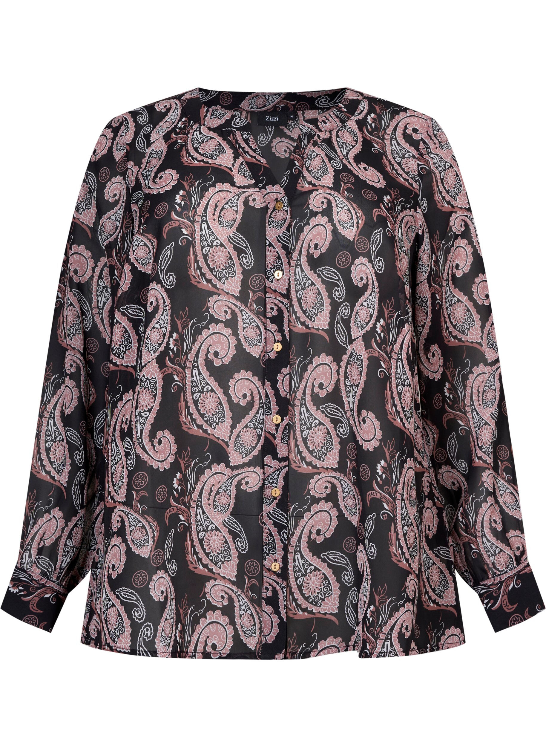 Zizzi Koszula z dekoltem w szpic i tureckim wzorem, Black/Beige Paisley, Packshot image number 0