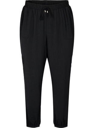 Jednolite spodnie bojówki z duzymi kieszeniami, Black, Packshot image number 0