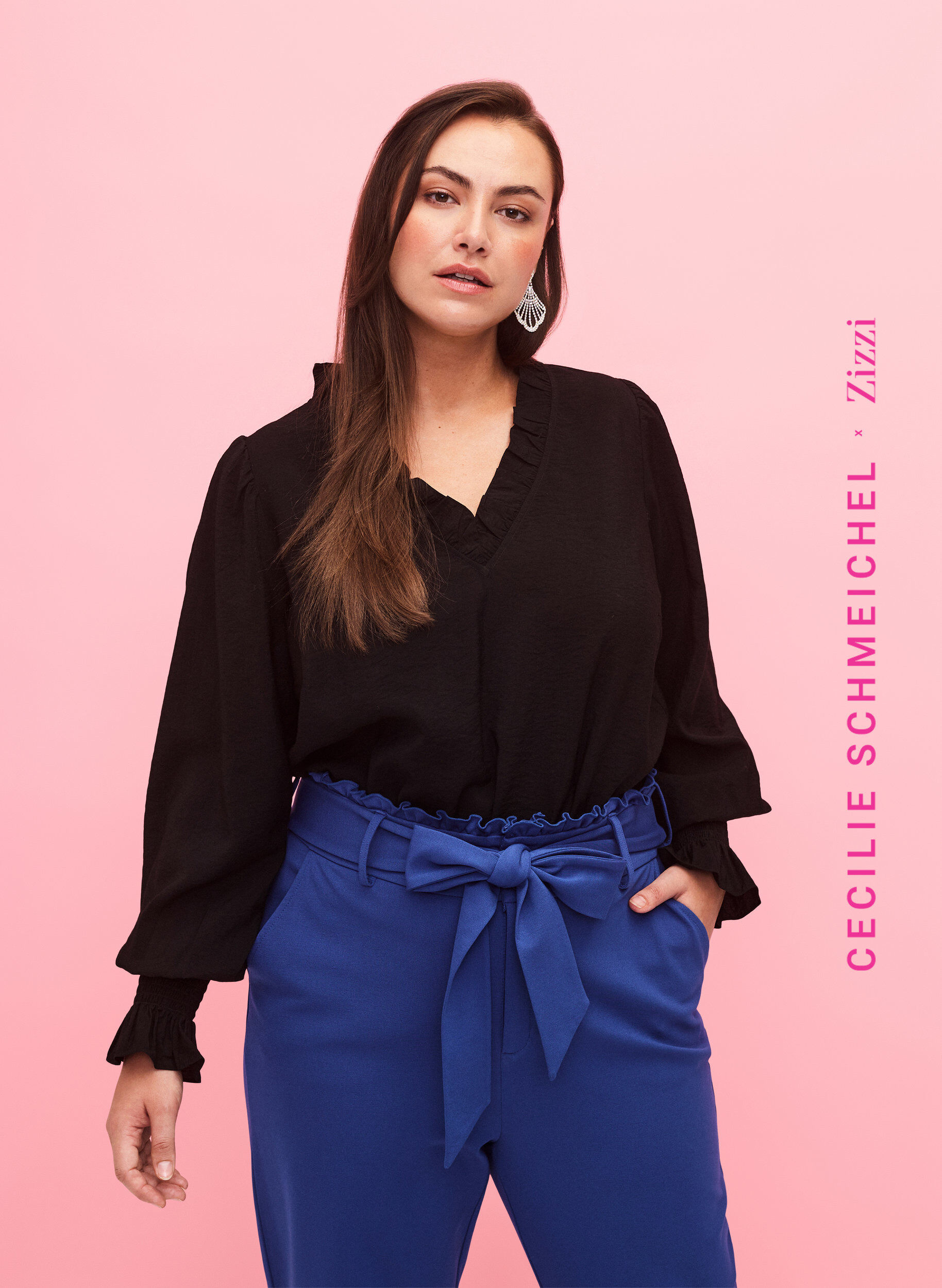 Zizzi Bluzka z wiskozy z dlugim rekawem i falbanami, Black, Model image number 0