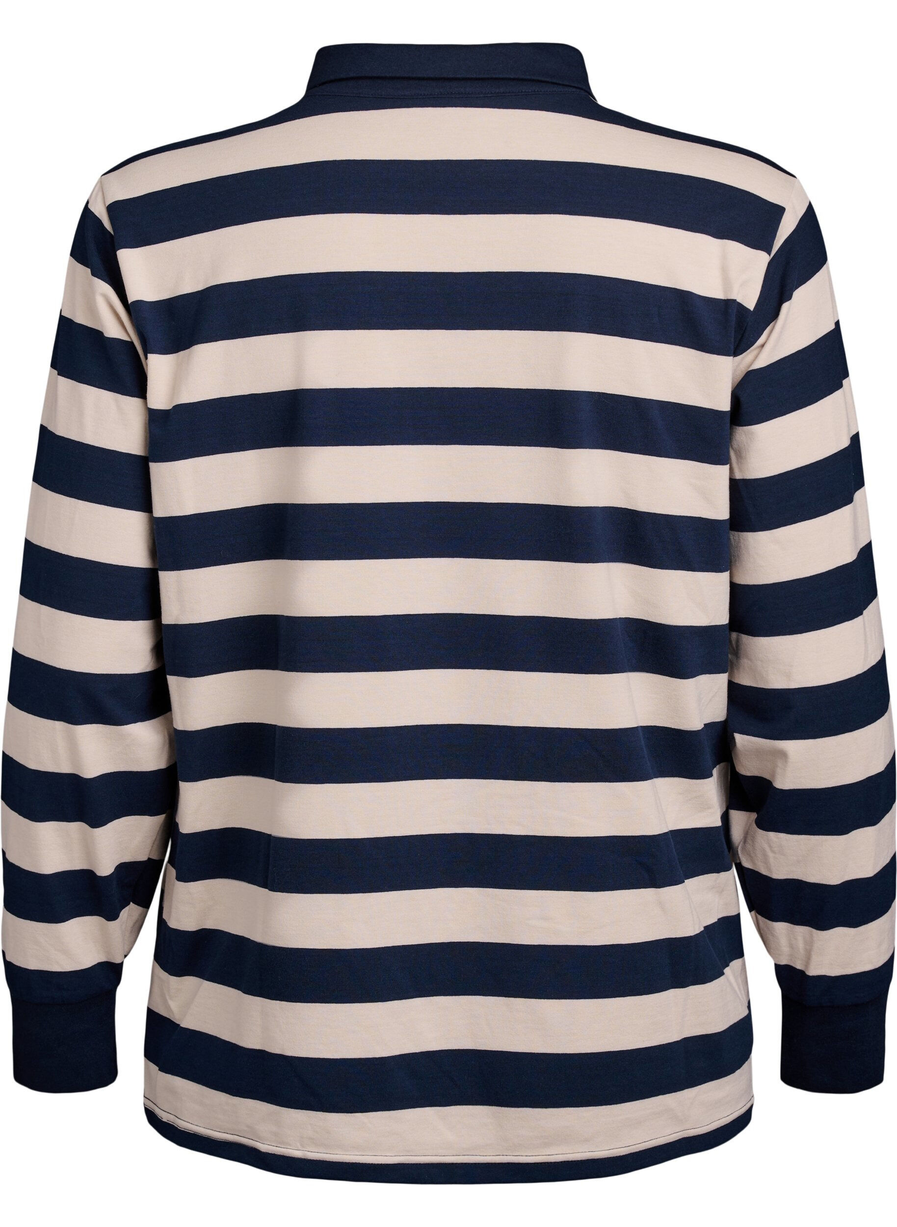 Zizzi Koszulka polo w paski z elementami frotte, Birch w. Navy, Packshot image number 1