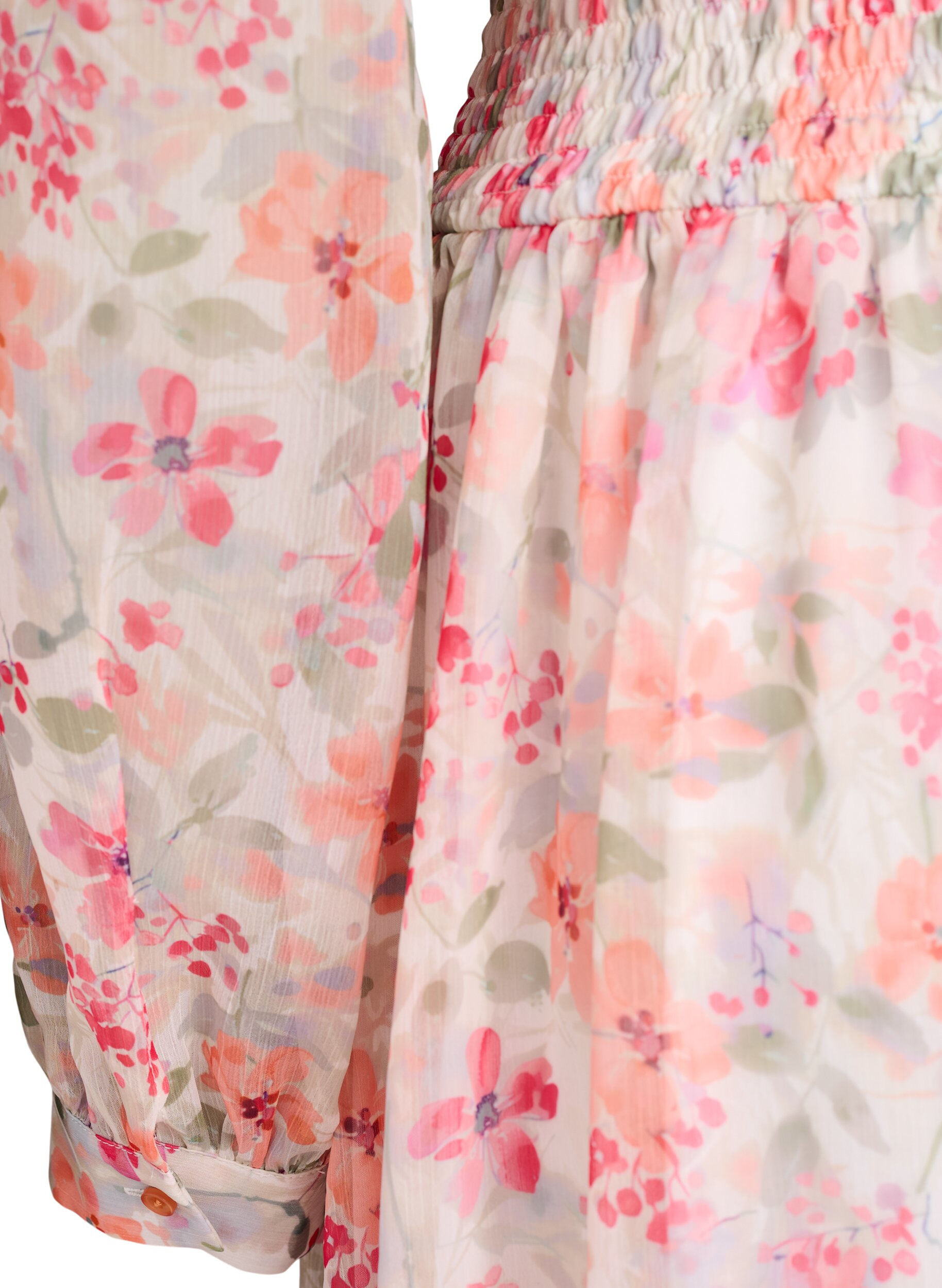 Zizzi Sukienka midi w kwiaty z kopertowym efektem i smockiem, Pomarańczowy, Packshot image number 3