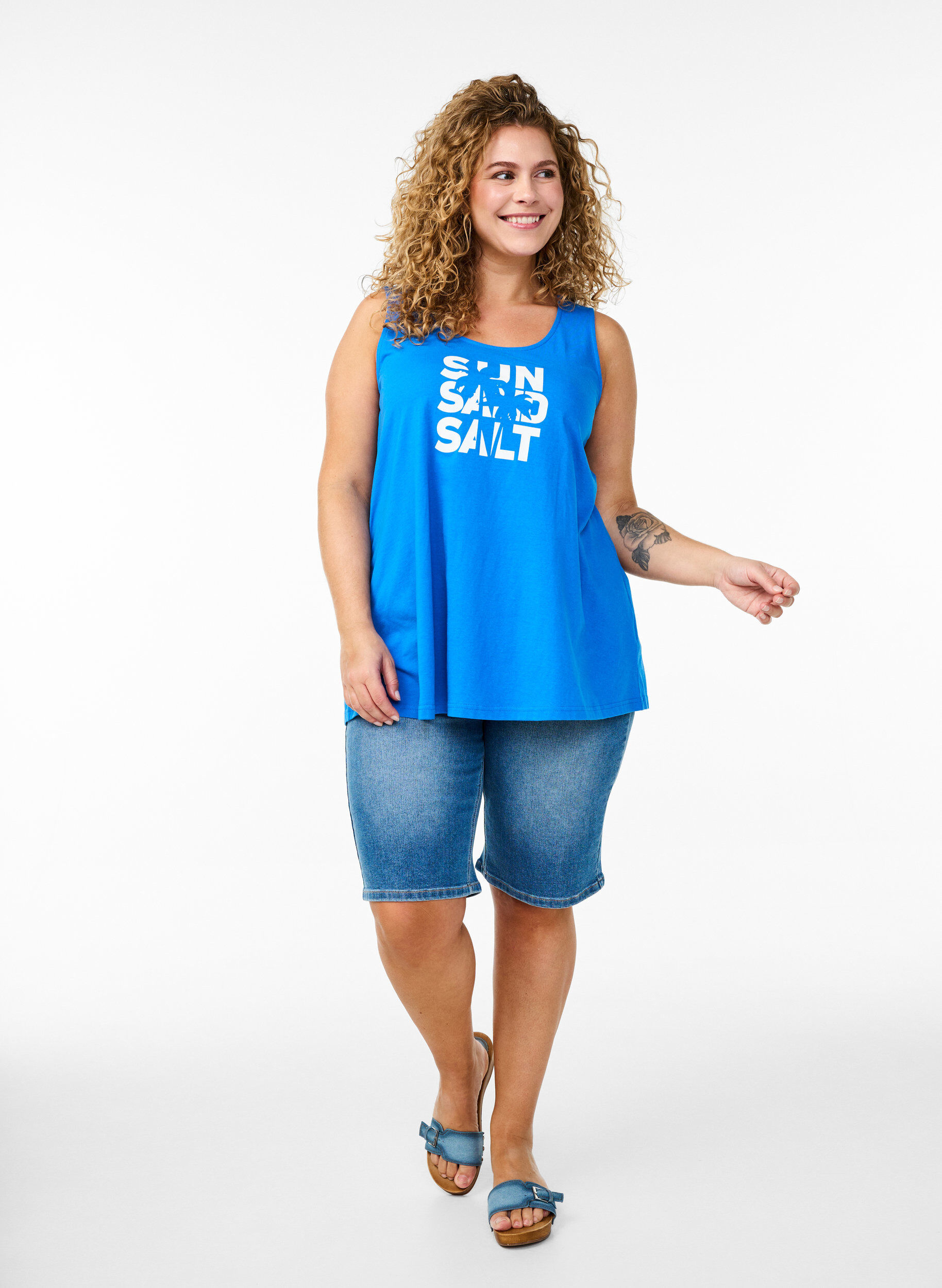 Zizzi Bawelniany top o&nbsp;rozszerzanym fasonie, Niebieskie, Model image number 1