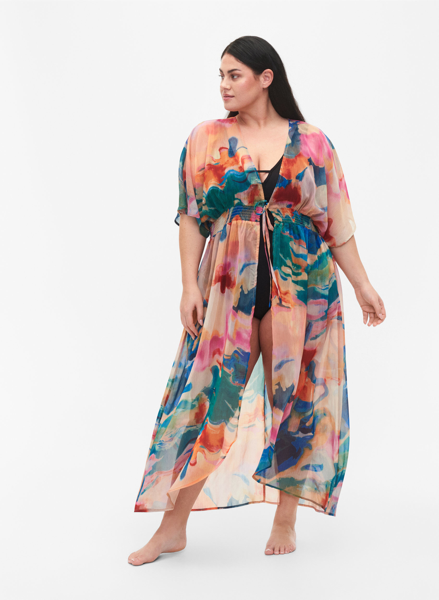 Zizzi Beach printed kimono, Watercolor, Model image number 0