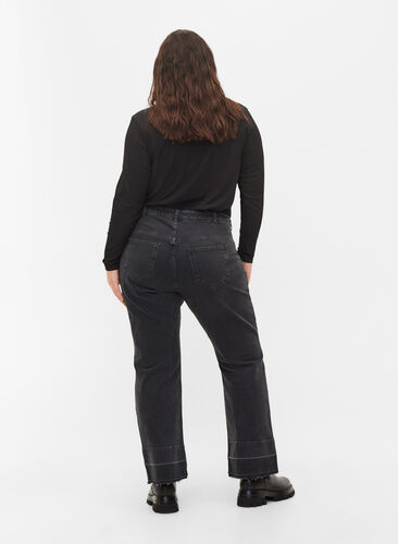 Szerokie jeansy z wysokim stanem, Grey Denim, Model image number 1