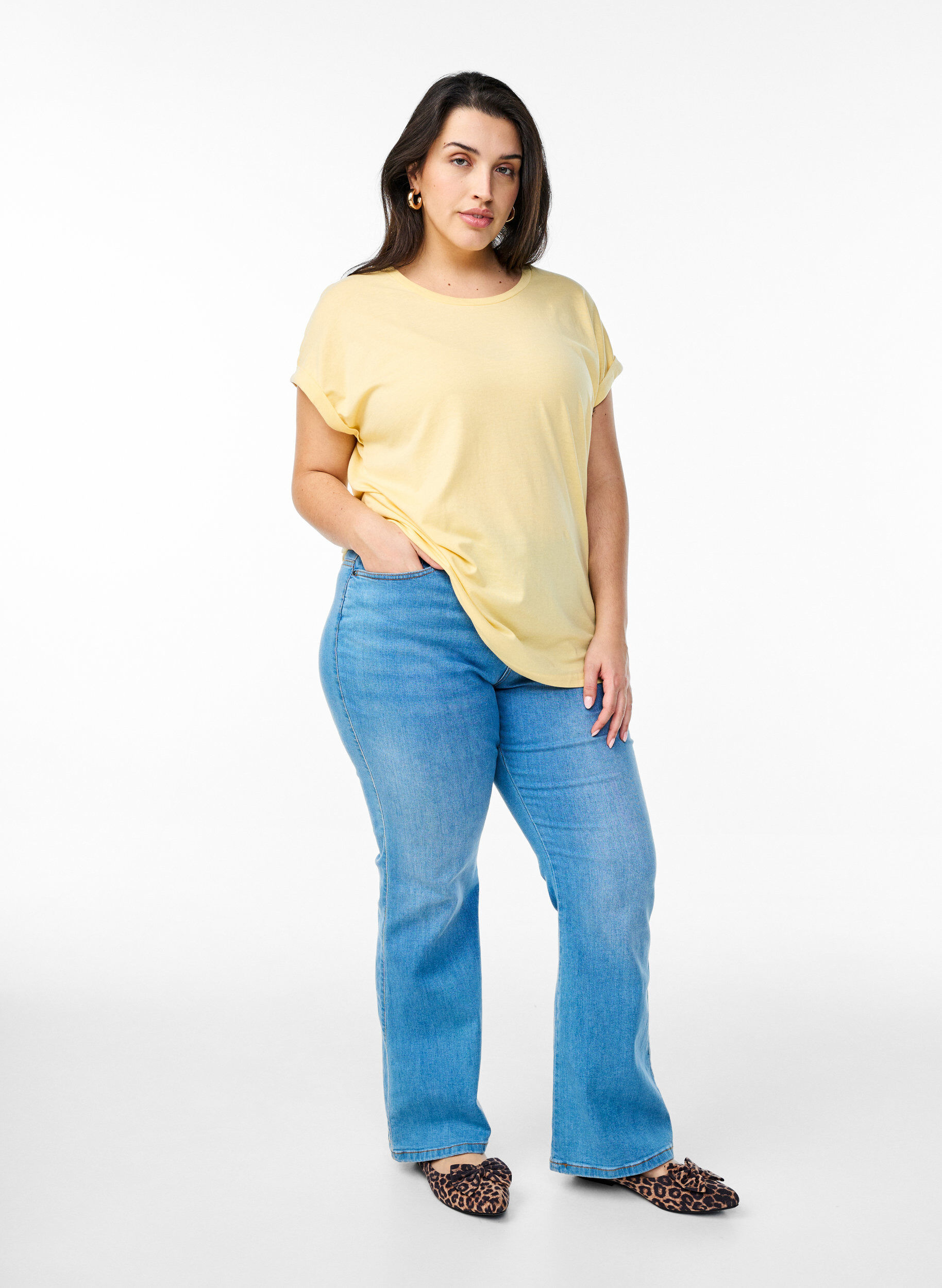 ZizziT-shirt z kr&oacute;tkim rekawem z mieszanki bawelny, Ż&oacute;łty, Model image number 1