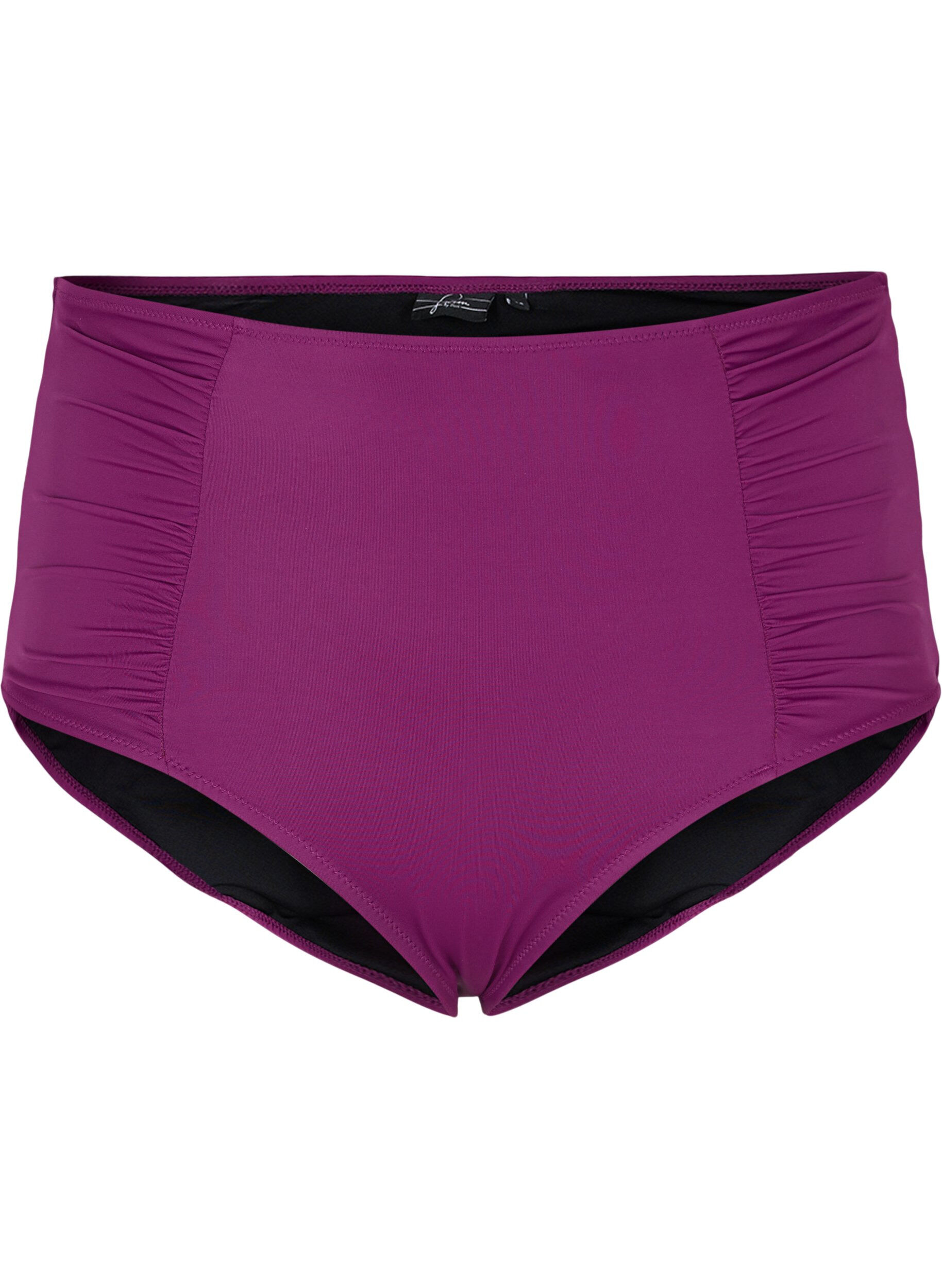 Zizzi High-waisted bikini bottom with ruching, Dark Purple, Packshot image number 0