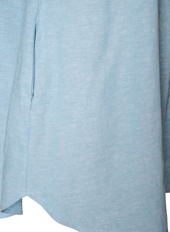 Linen and viscose tunic with A-shape, Light Blue, Packshot image number 3