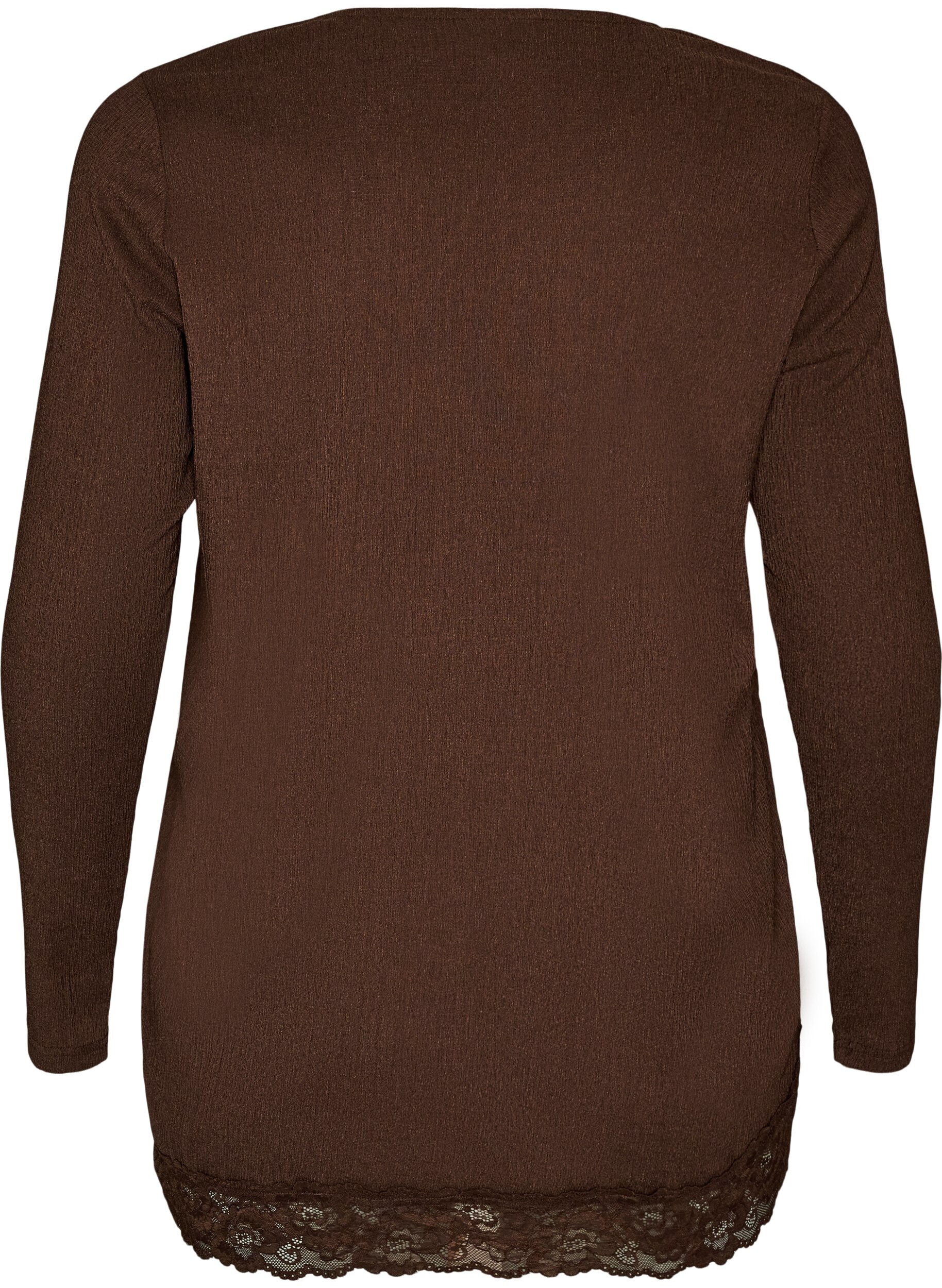 ZizziBluzka z jerseyu z asymetrycznym wykonczeniem koronkowym, Brązowy, Packshot image number 1