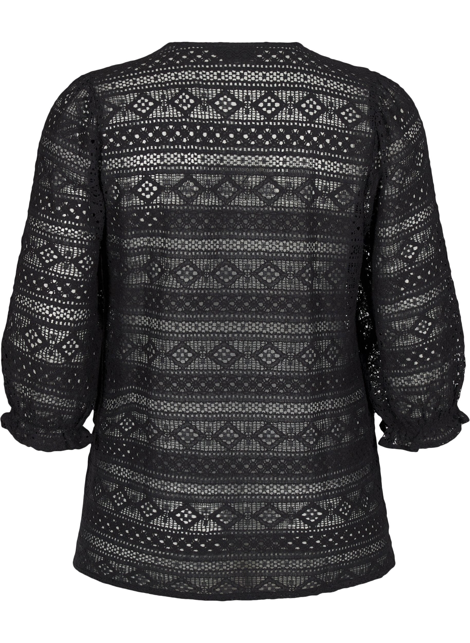 Zizzi Bluzka z dziurkami i rekawami 3/4, Czarne, Packshot image number 1