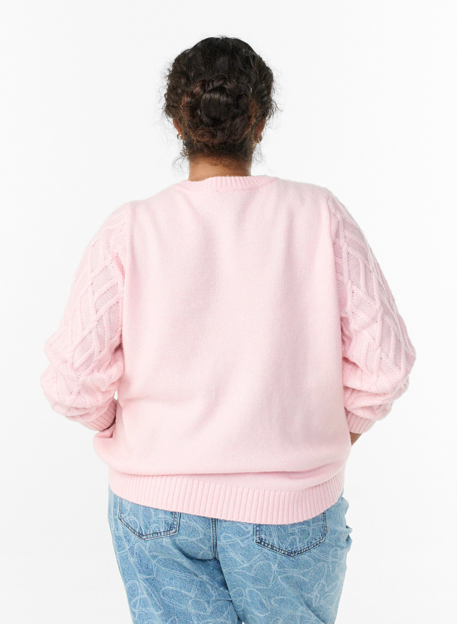 Zizzi Bluzka z dzianiny w warkocze z okraglym dekoltem, R&oacute;żowy, Model image number 2