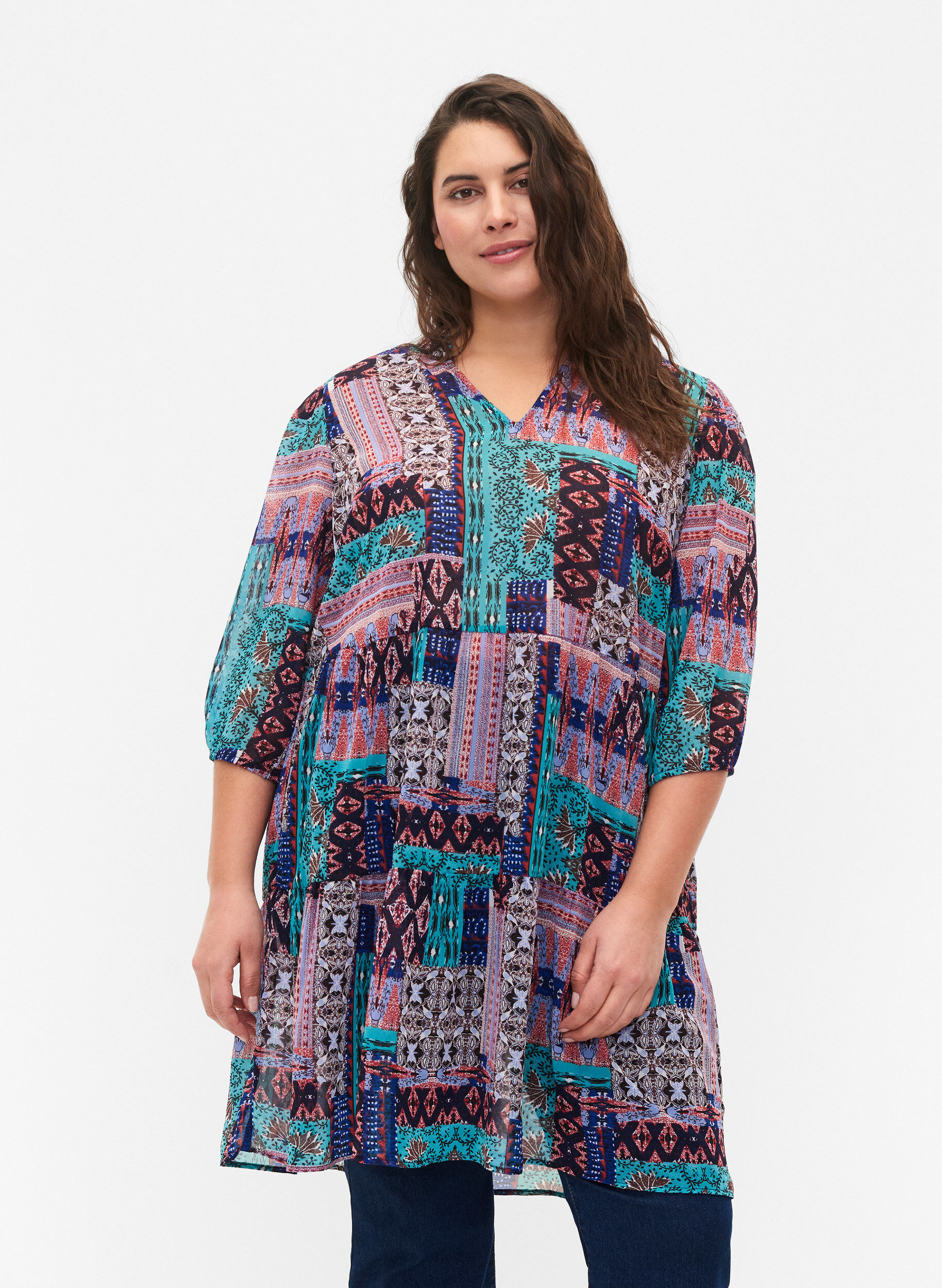 Zizzi Flash &ndash; tunika z nadrukiem i rekawem 3/4, Multi Ethnic , Model image number 0