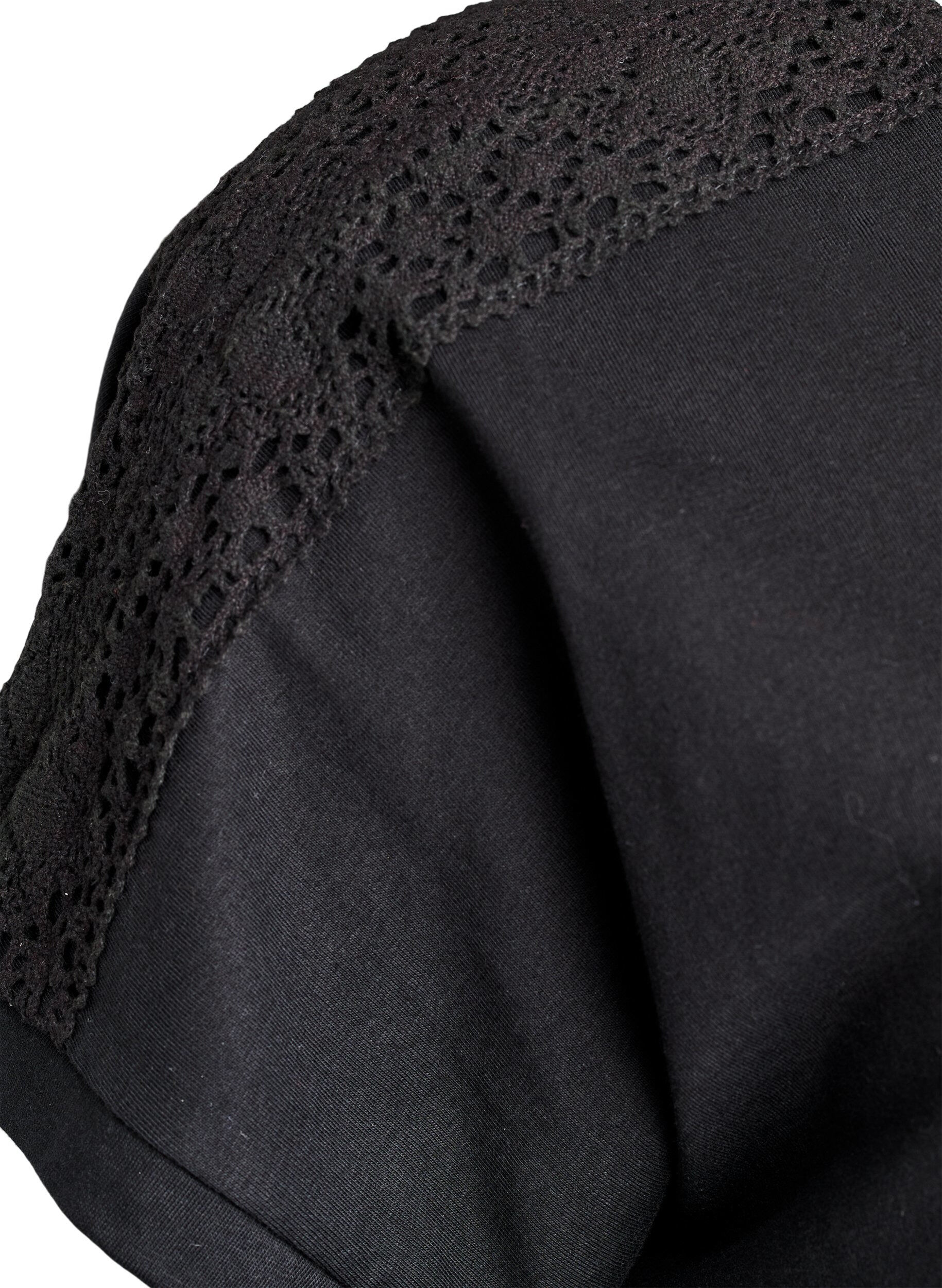 ZizziBawelniany T-shirt z szydelkowym detalem, Czarne, Packshot image number 2