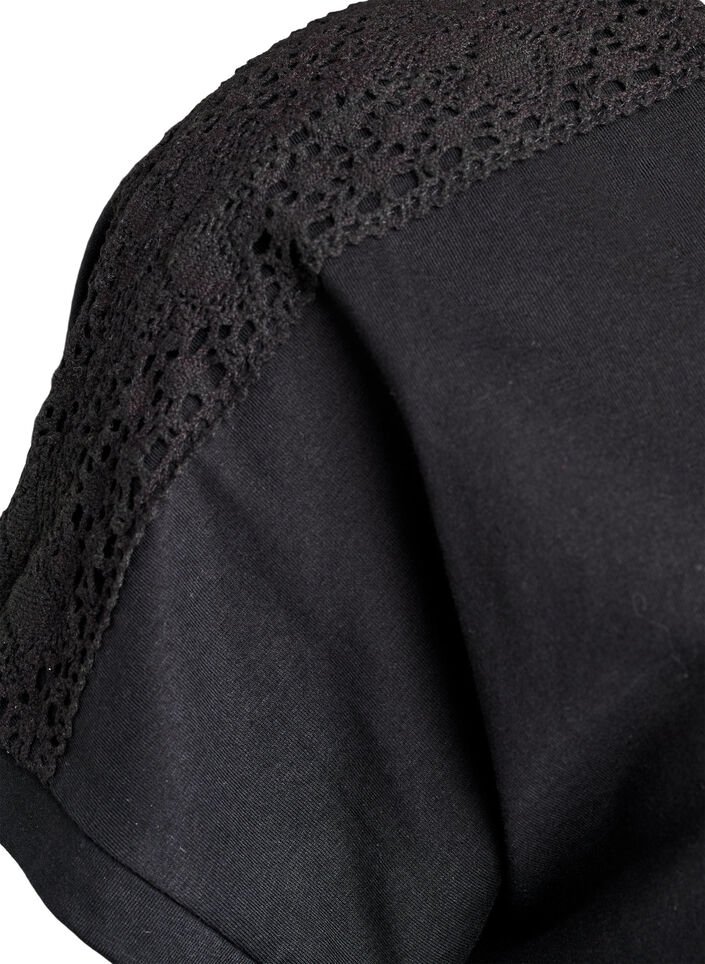 Bawelniany T-shirt z szydelkowym detalem, Czarne, Packshot image number 2